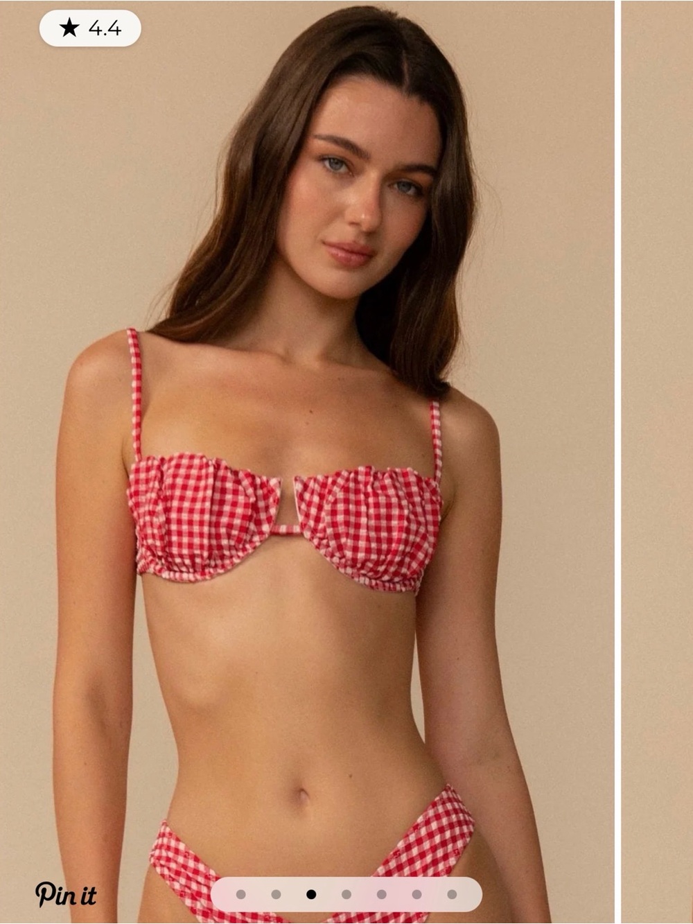 MONTCE RED MICRO GINGHAM PETAL BIKINI TOP & ADDED COVERAGE LULU BOTTOMS, SIZE M - Picture 3 of 11